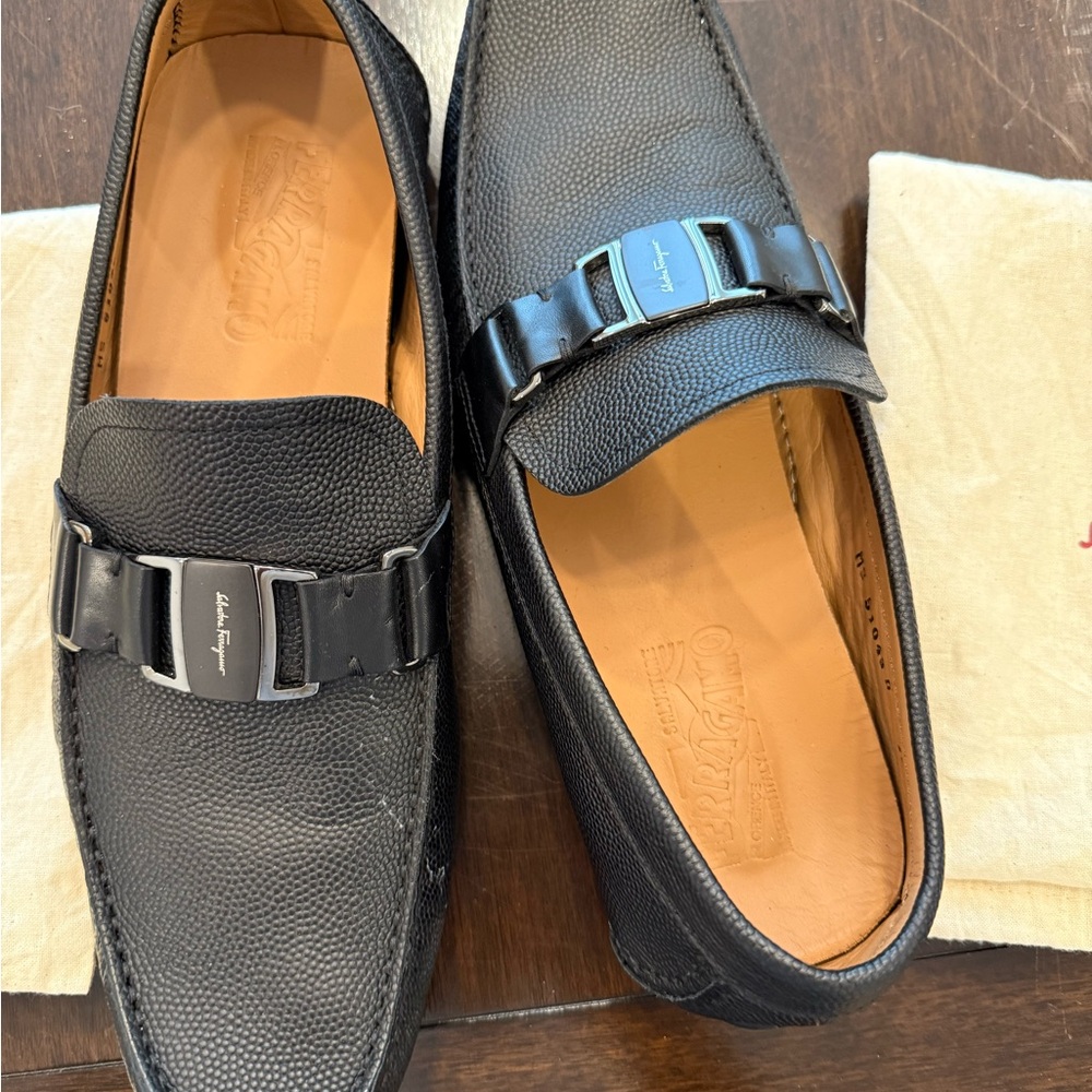 Salvatore Ferragamo Black Textured Loafers